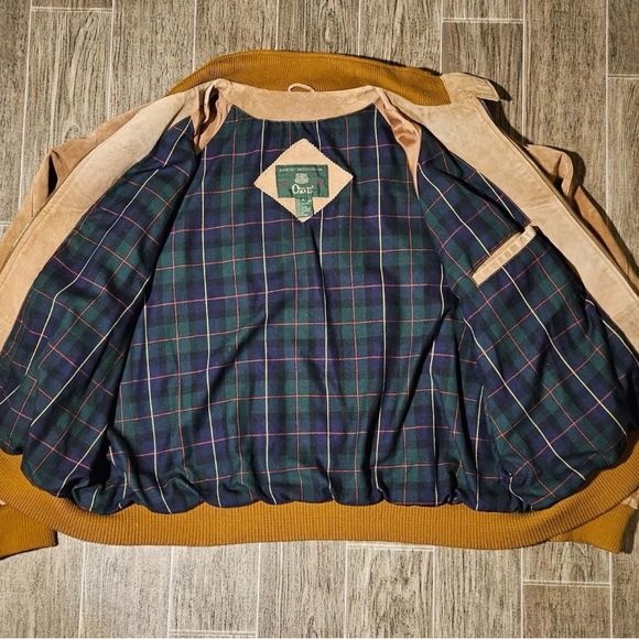 Orvis Genuine Leather Bomber Jacket Full Zip Plaid Lined Barn Chore Mens XL - Picture 7 of 9